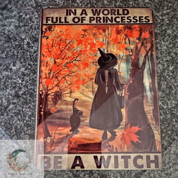 In a world full of princesses be a witch metal wall art 