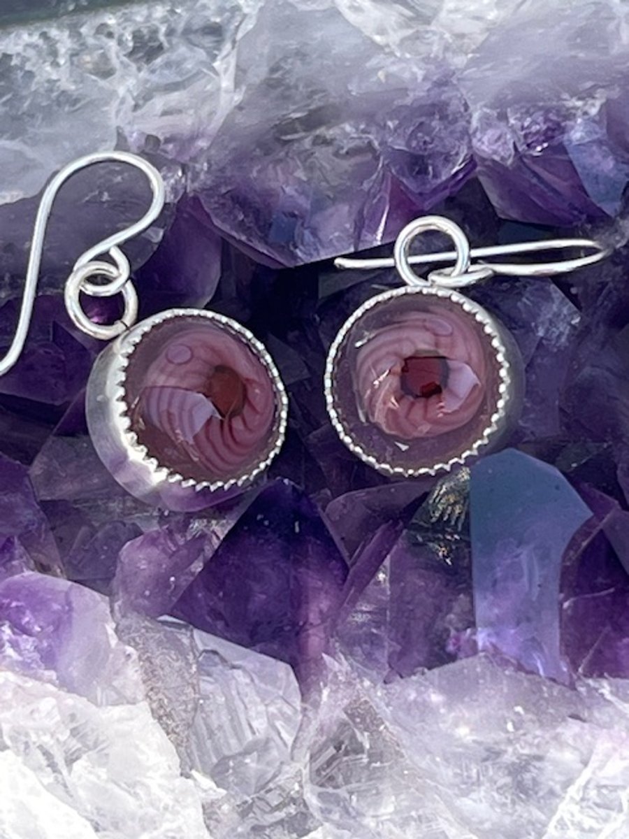 Silver earrings with flower design fused glass