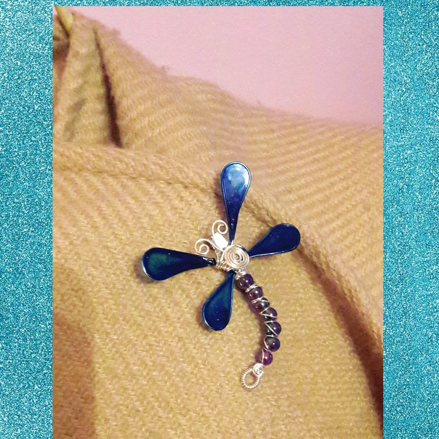 Handmade beaded wirework dragonfly brooch