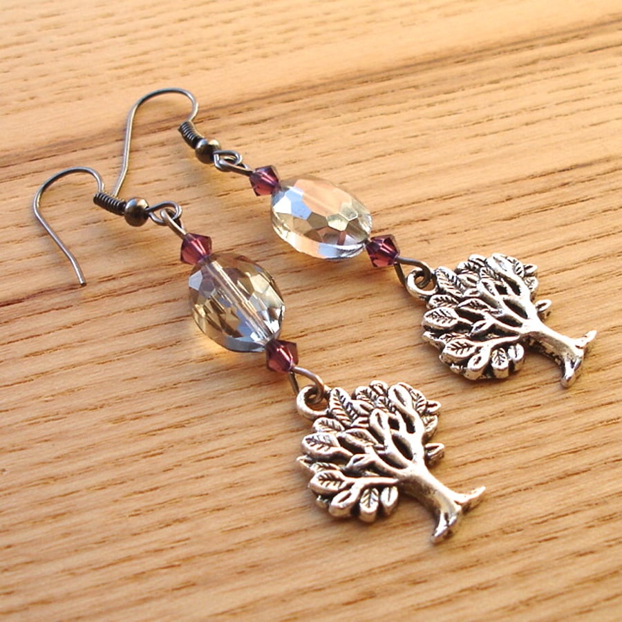 Grey Tree Charm Bead Earrings