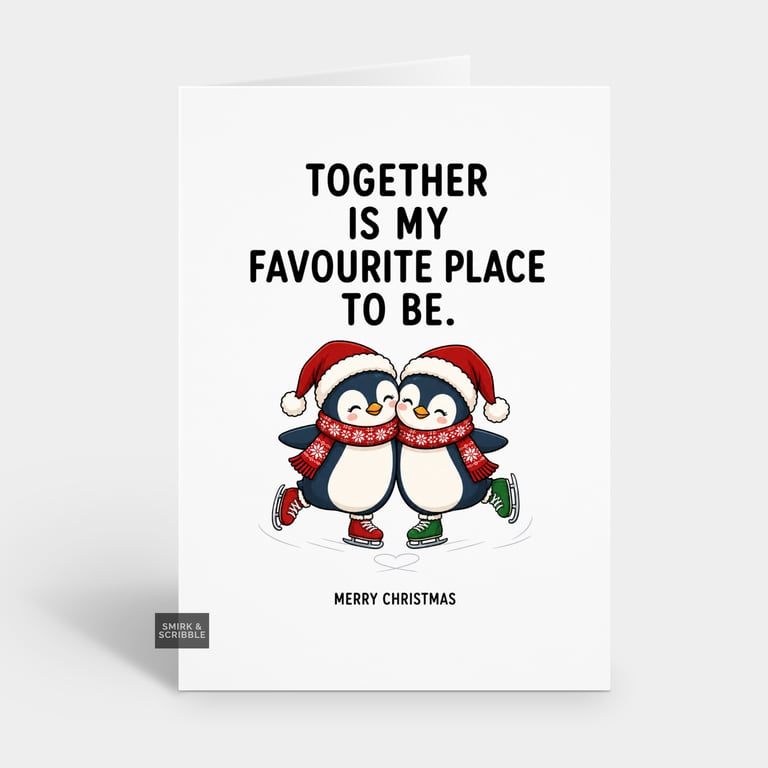 Funny Christmas Card - Together Penguins