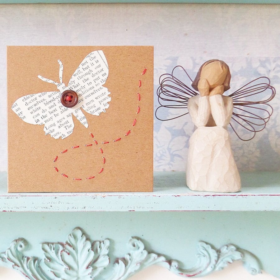 Butterfly Card. Hand Sewn Card. Embroidered Card. Mothers Day Card.