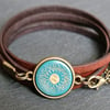 Leather bracelet - mandala turquoise bronze brown