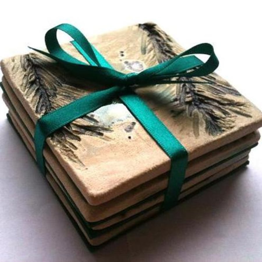 Teal Pine Tree Square Coasters - set of 4