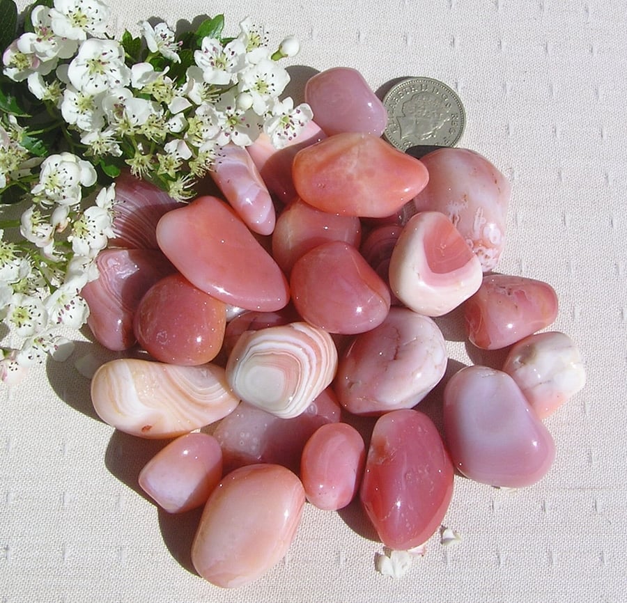 12 Apricot Agate Crystal Polished Tumblestones - Chakra - Reiki - Craft - Mosaic