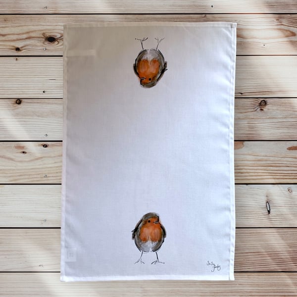 Robins Tea Towel, 100% Cotton, Large Tea Towel, Superior Cotton, British Birds