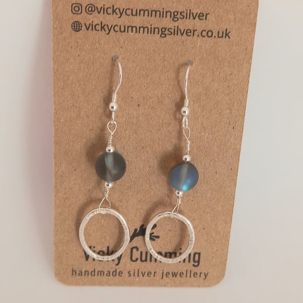 silver and rainbow glass dangly earrings