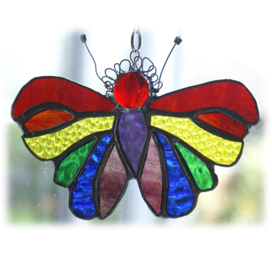 SOLD Butterfly Suncatcher Stained Glass Rainbow Handmade 047