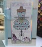 Dressmakers mannequin frilly dress Glamour time birthday card. - Image 1