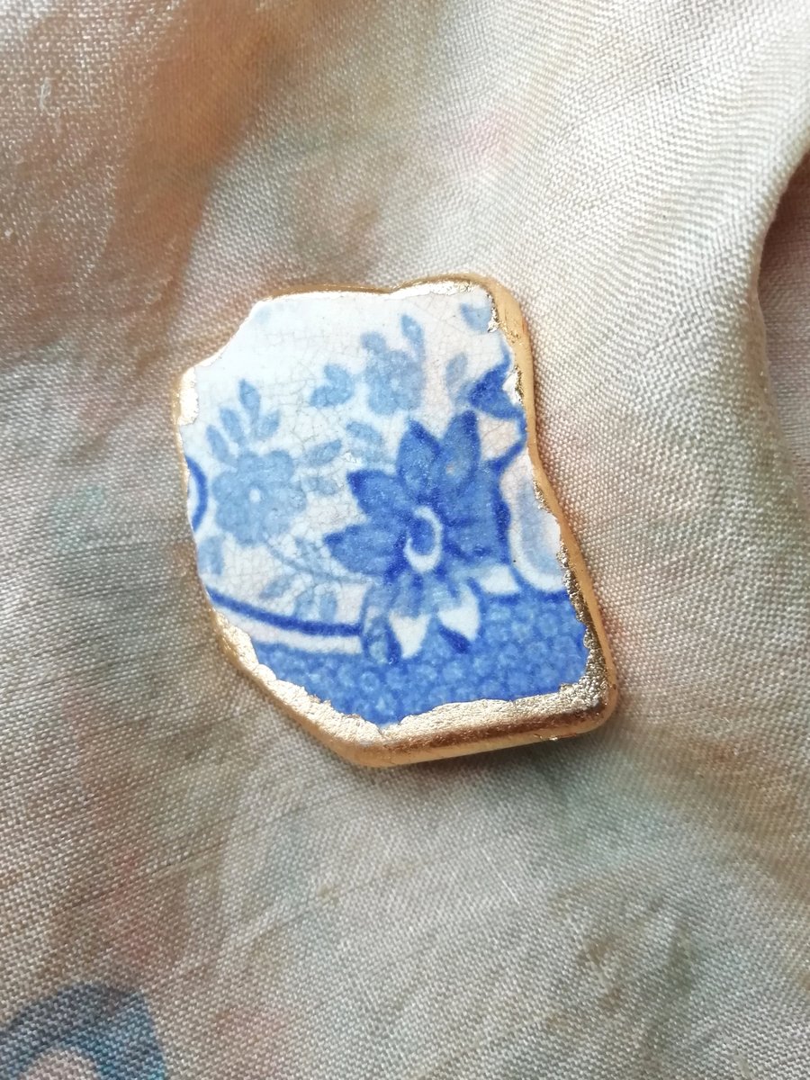 Blue beach pottery brooch 