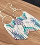 Beadwork hoop fringe earrings in in pale blue, pink and white - Image 8