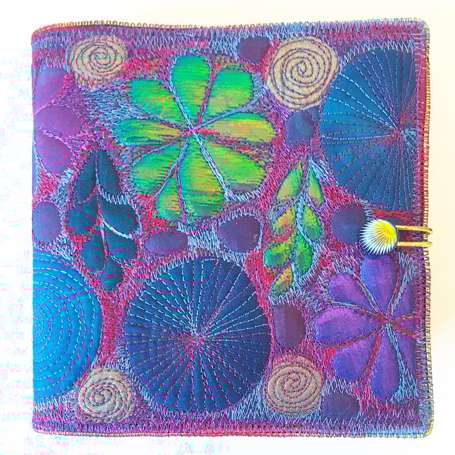 Textile Art Book Cover with Square Sketchbook 