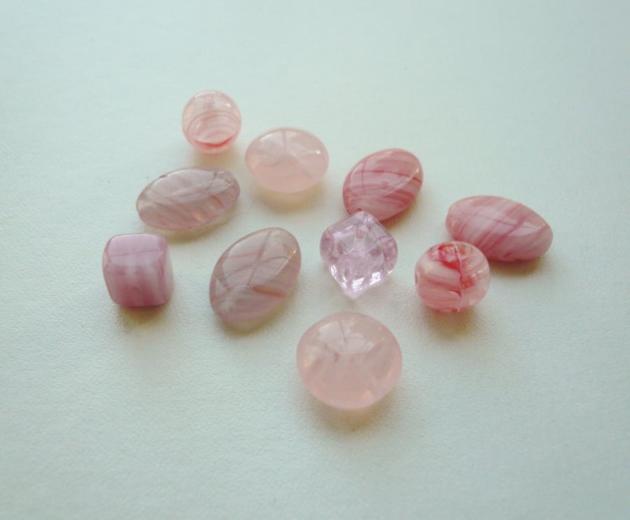 10 Pink Czech Glass Bead Mix  
