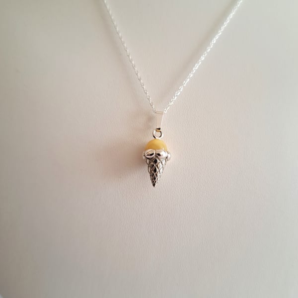 Amber Butterscotch Ice Cream Cone Necklace. Rare Amber, Sterling Silver, Gift