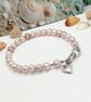 Freshwater pearl bracelet with silver heart charm natural minky tones - Image 6