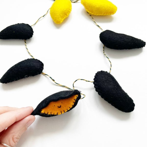 Hand Stitched Felt Mussel and Lemon Garland, Quirky Decor