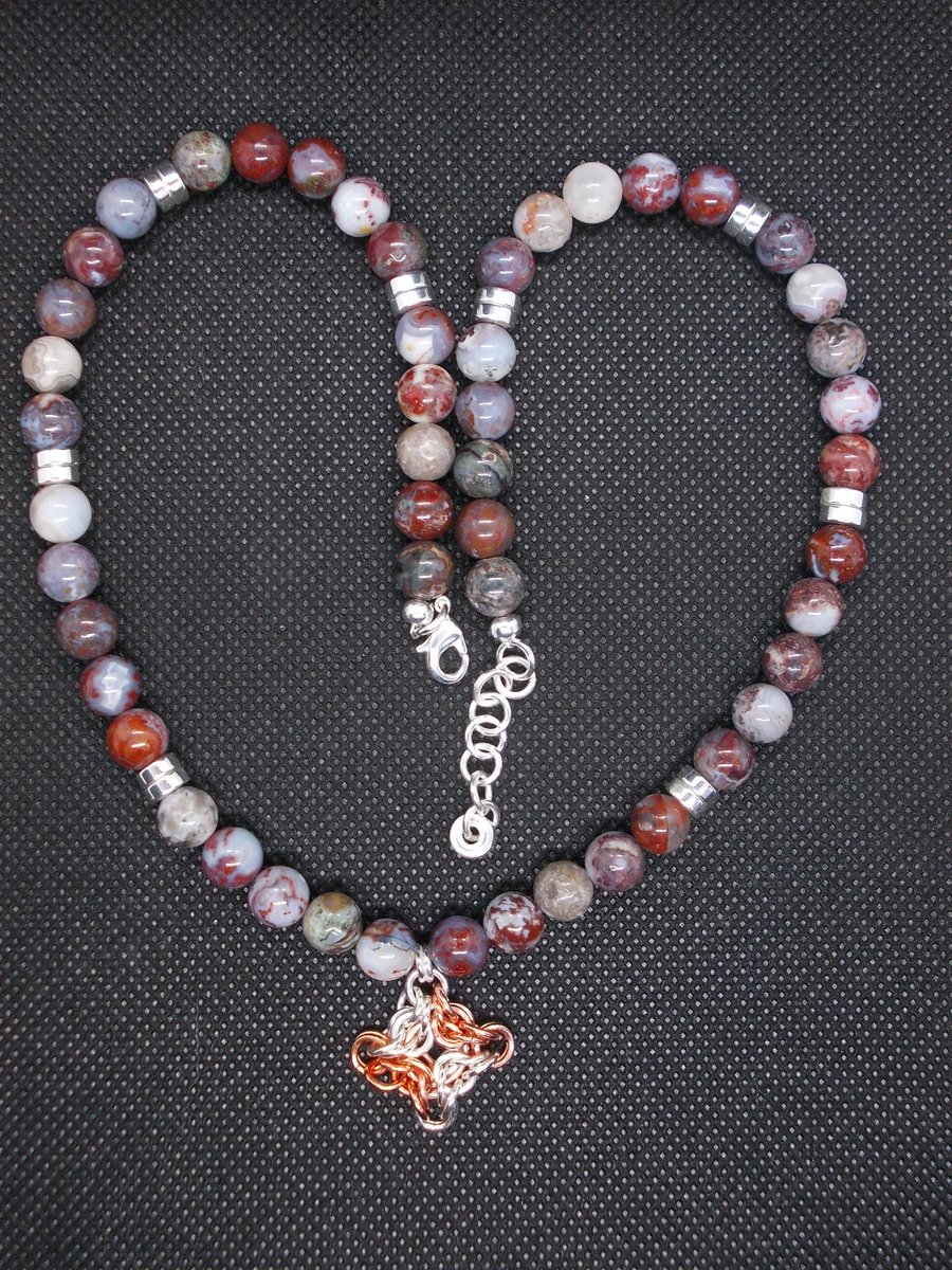SALE - Jasper and Haematite necklace with chainmaille pendant