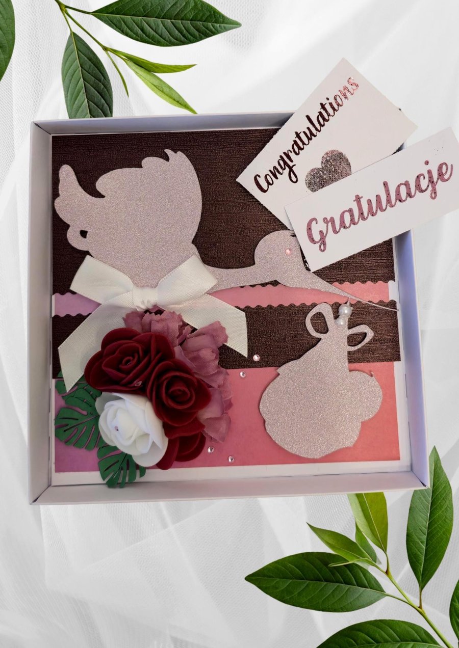 Baby Girl Congratulations Card, Personalized Cards, Newborn Gift. New Baby,Luxur