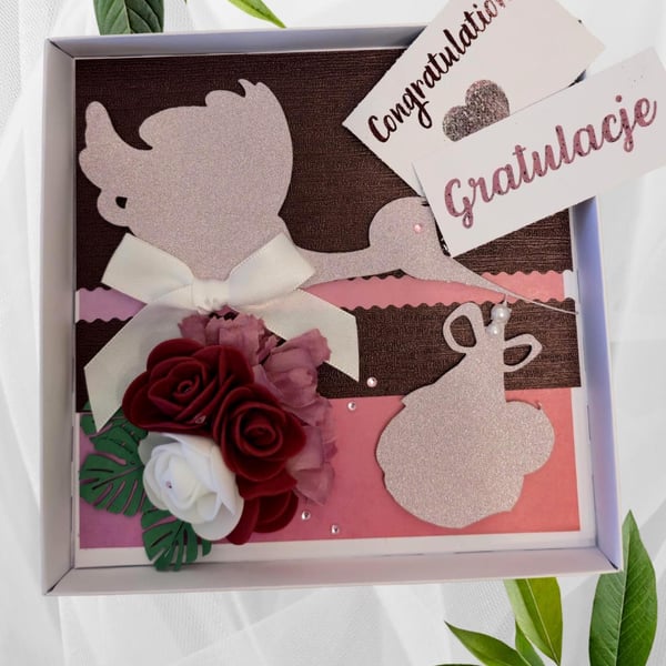 Baby Girl Congratulations Card, Personalized Cards, Newborn Gift. New Baby,Luxur