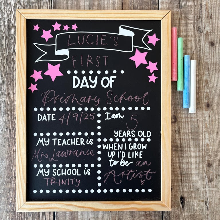 Personalised First Day of School Chalkboard Sign, Reusable Back to School Photo 