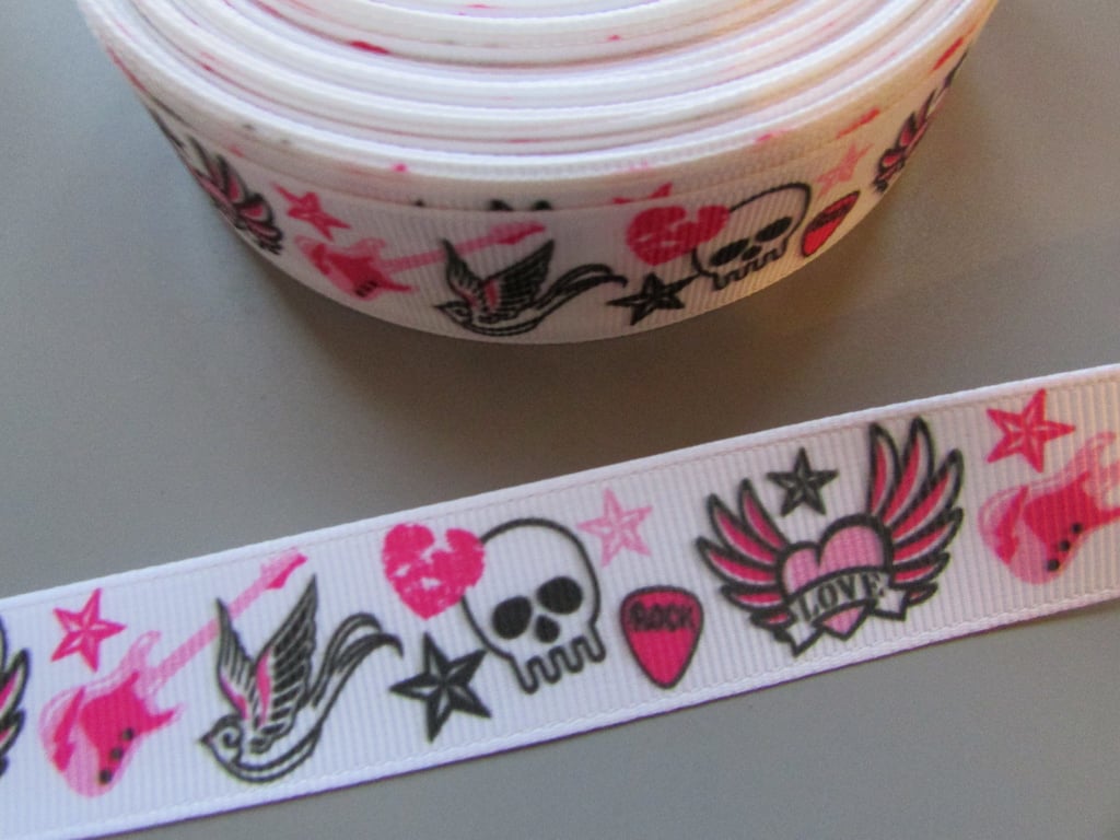 Gothic Skull Tattoo Grosgrain Ribbon 2.2cm x 1 Metre