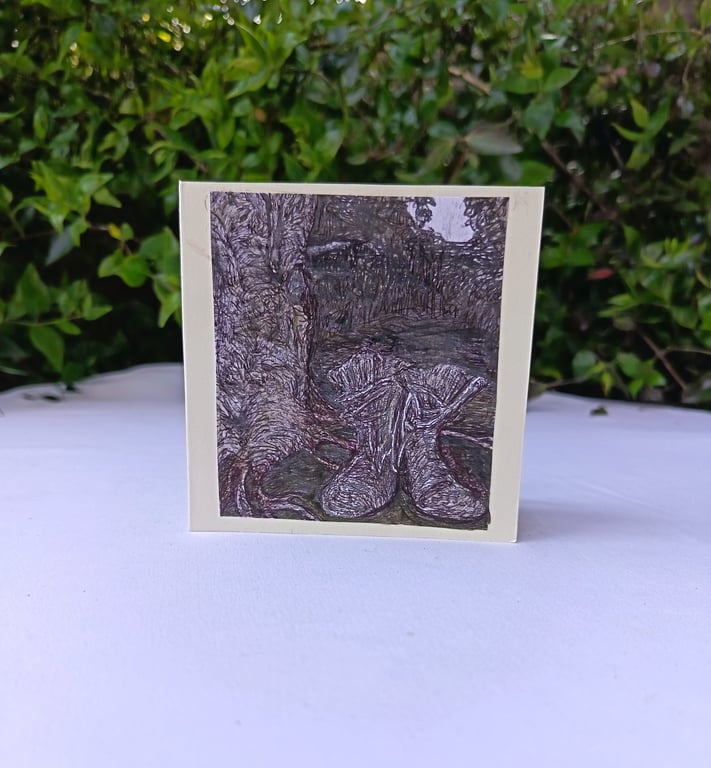 Boots in landscape: a pen ink and acrylic
