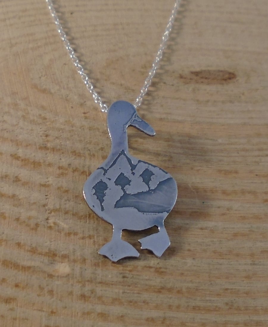 Sterling Silver Etched Duck Necklace