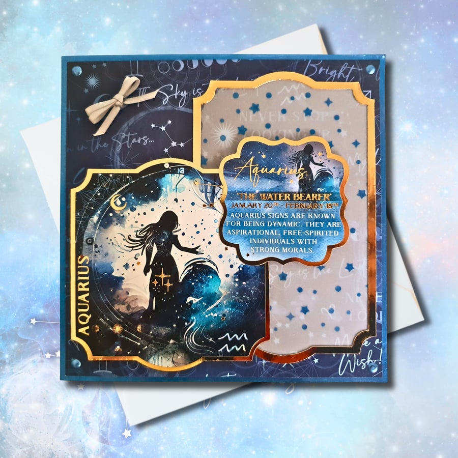 Aquarius Zodiac Star Sign Card, Celestial card, January - February Birthdays