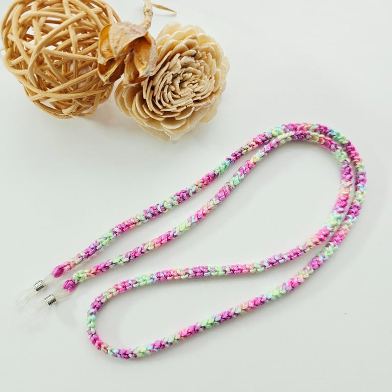 Pastel Rainbow Crochet Glasses Cord, Cotton Spectacle Chain