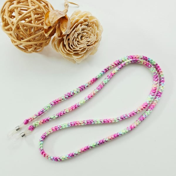 Pastel Rainbow Crochet Glasses Cord, Cotton Spectacle Chain