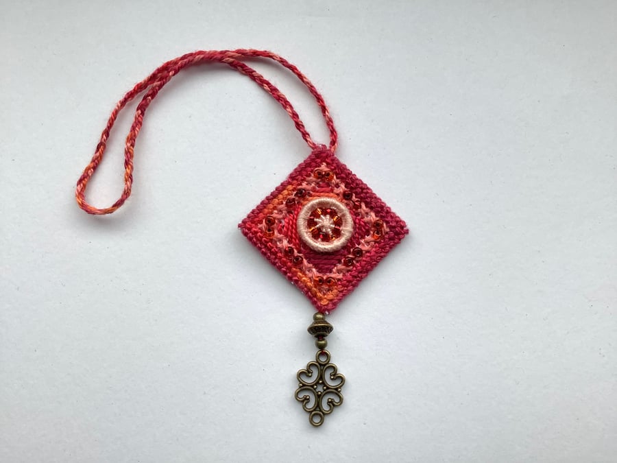 Hand embroidered beaded scissor fob