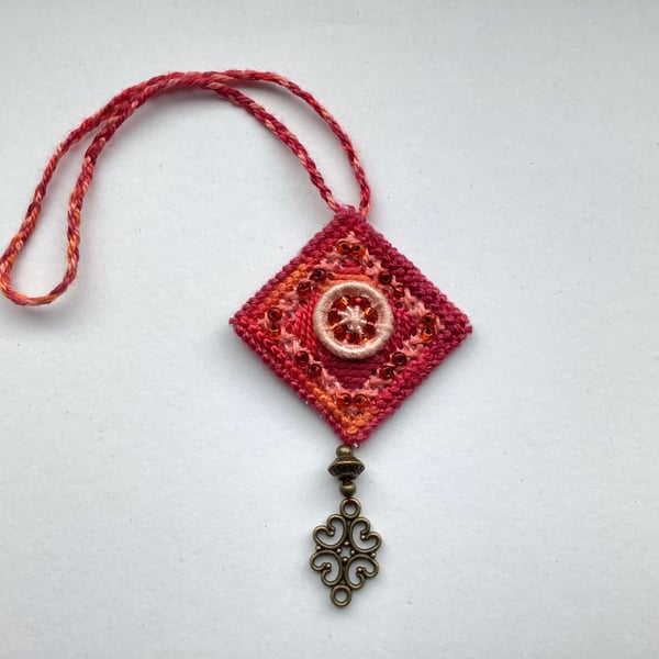 Hand embroidered beaded scissor fob