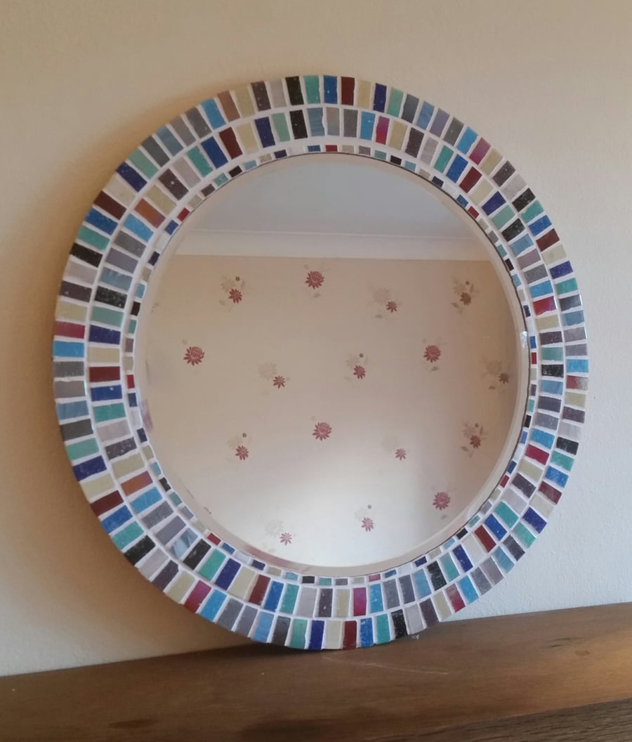 Round Mosaic Wall Mirror 40cm Multi-Coloured Mirror 