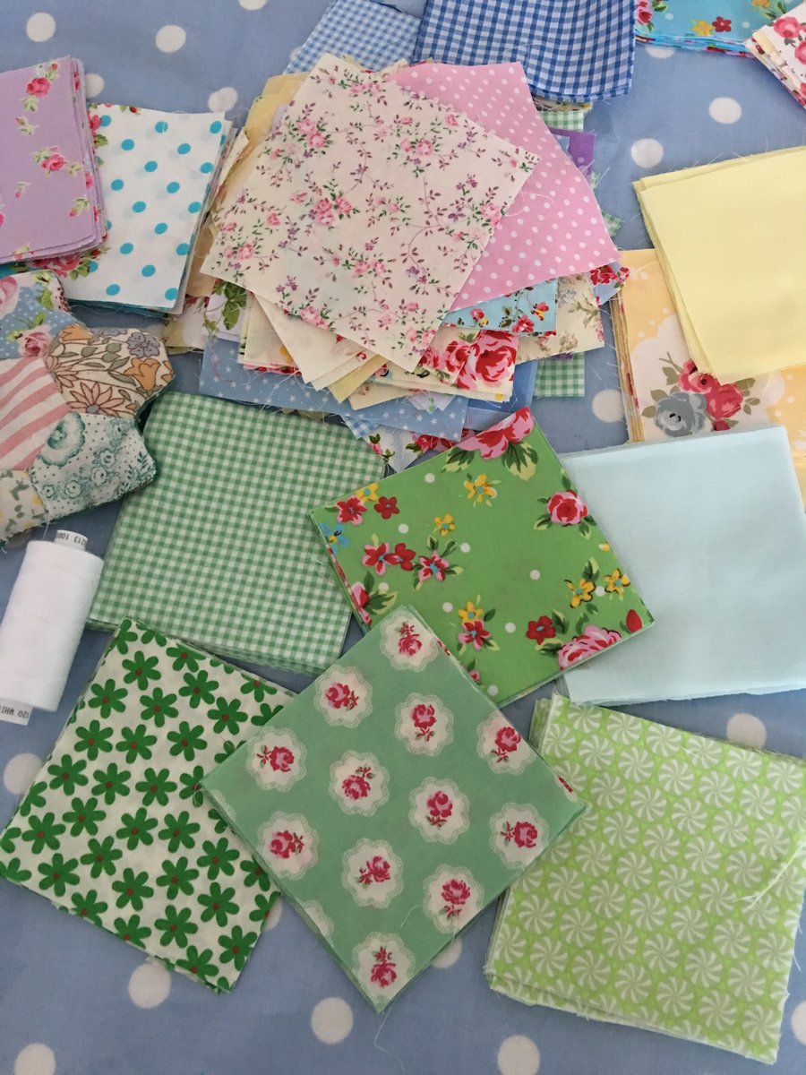 40 x 4" shabby chic green coloured cotton fabric patchwork squares