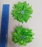 Cute Green Flower Hair Bun, Crystal Centre Satin Bows, Birthday Gift for Girl - Image 7