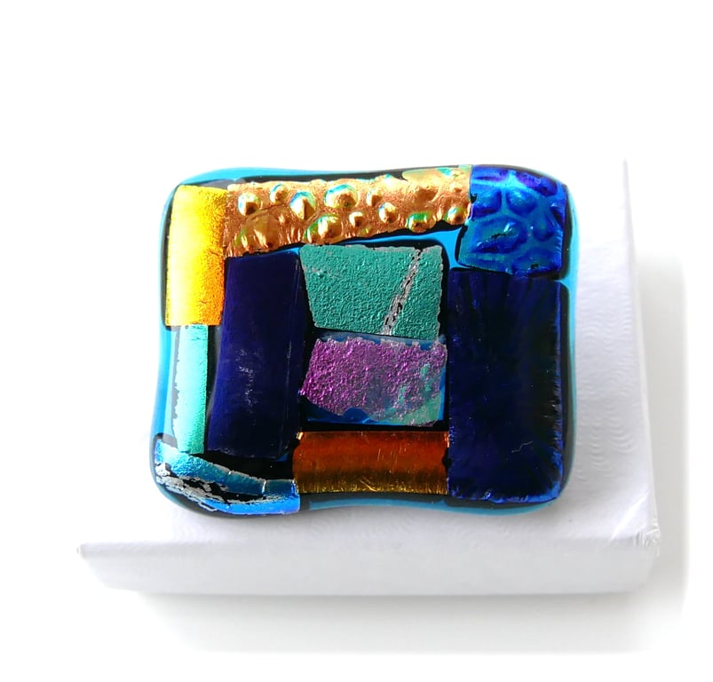 Patchwork  Brooch 108 Dichroic Fused Glass Handmade 