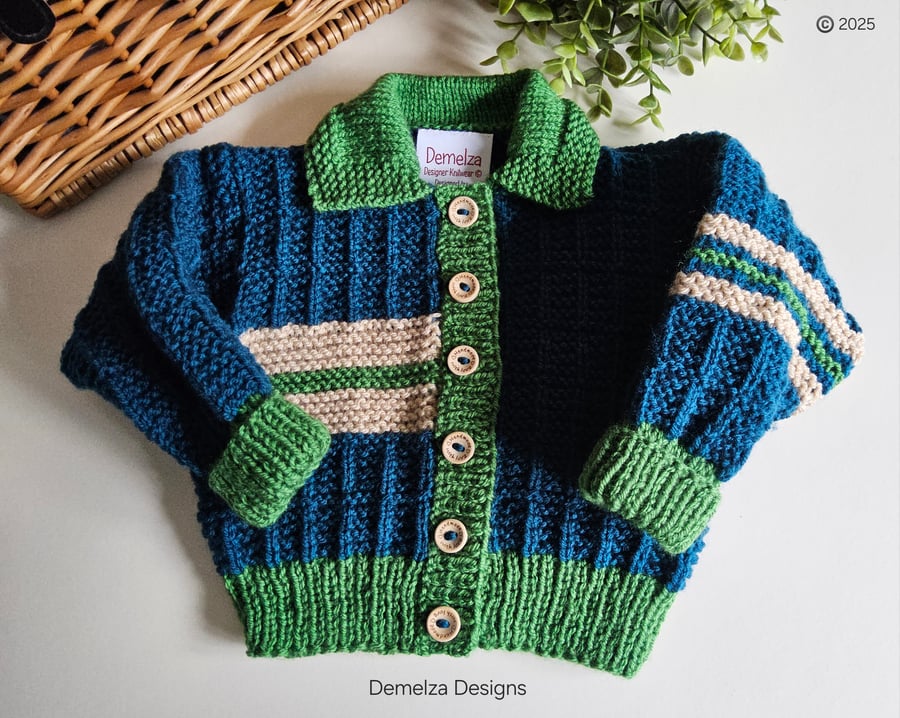 Designer Hand Knitted Baby Boys Cardigan Size 3-9 months size