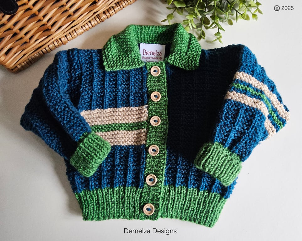 Designer Hand Knitted Baby Boys Cardigan Size 3-9 months size