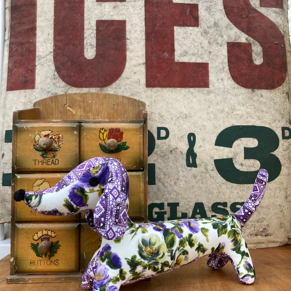 Snossage the Vintage Fabric Sausage Dog 