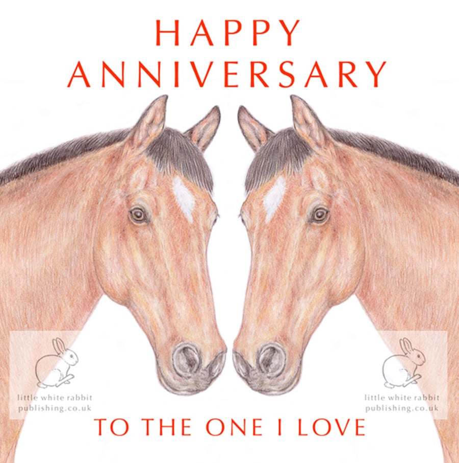 Two Chestnut Horses Nose to Nose - Anniversary Card