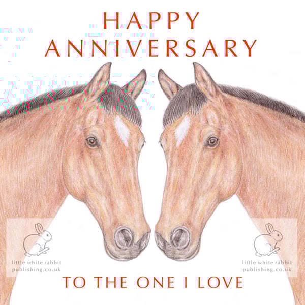 Two Chestnut Horses Nose to Nose - Anniversary Card