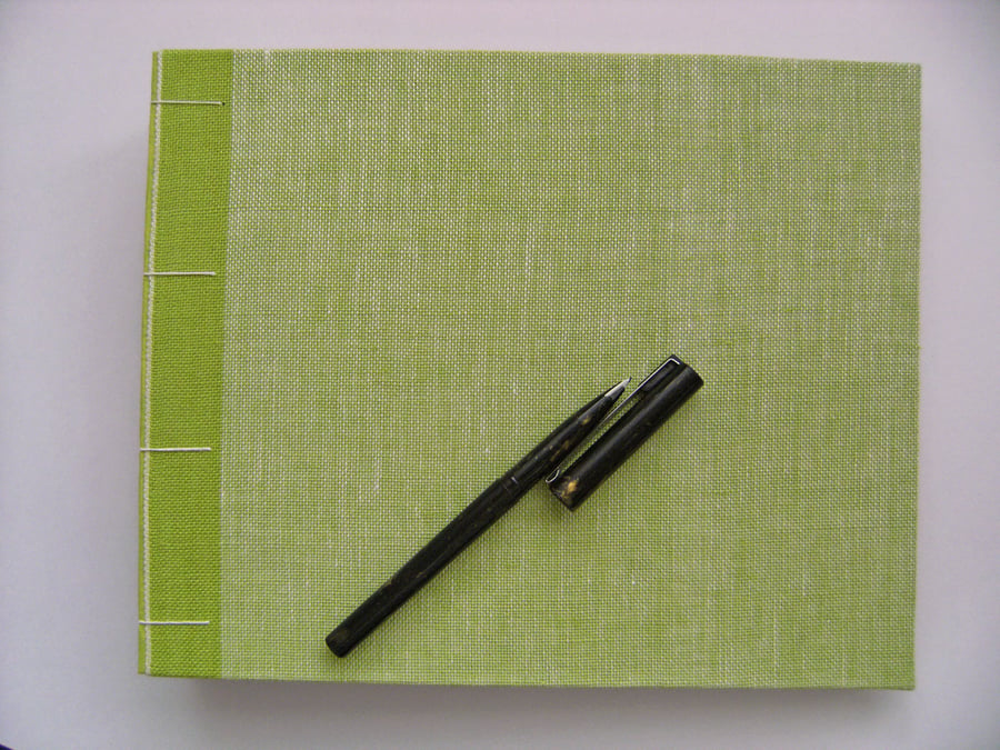 Handmade Green Linen Wedding Guest Book