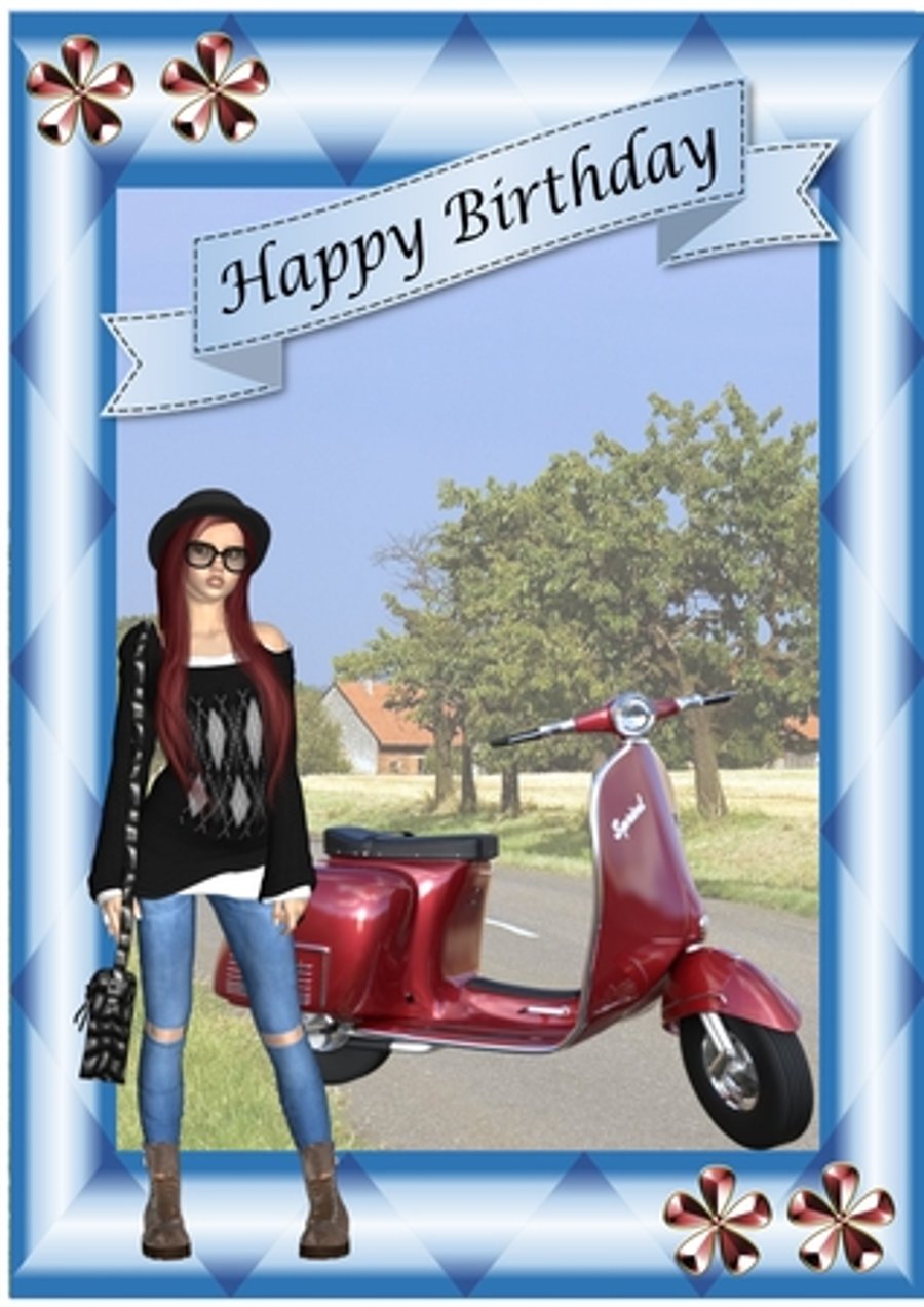 3D Teenage girl with scooter