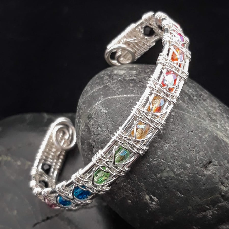 Wire Woven Rainbow Cuff Bracelet