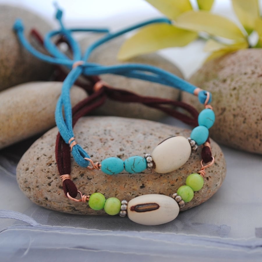 Turquoise & seed pod friendship bracelet