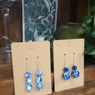 Polymer Clay White and Blue Spiral Earrings