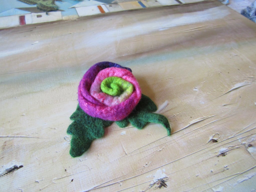 Handmade Felted Wool Flower Brooch