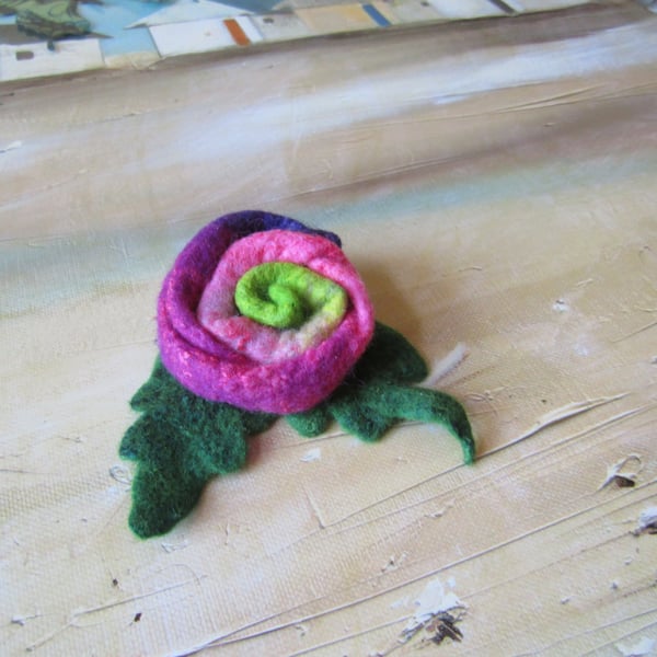 Handmade Felted Wool Flower Brooch