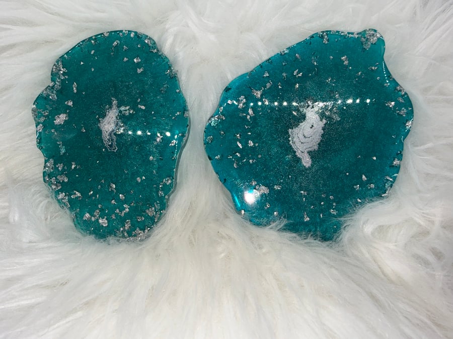 Silver & blue resin coaster set