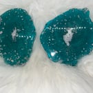 Silver & blue resin coaster set